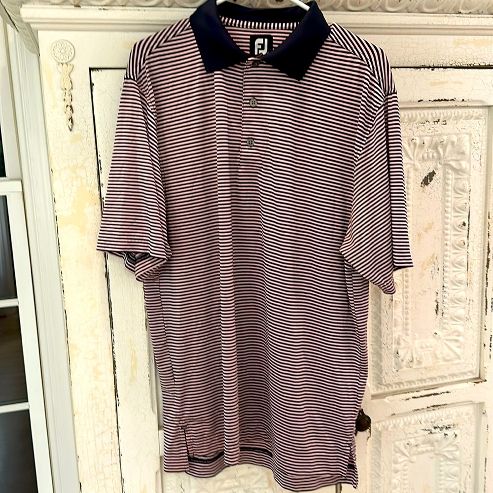 Foot Joy golf shirt size men’s Medium black and blush colored stripes